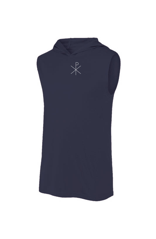 Chi-Rho Sleeveless Hoodie Navy/White